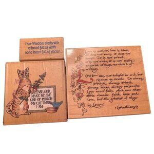 Rubber Stamp Lot Wood Mounted Corinthians Cat & Faith Quotes Fun Craft Set